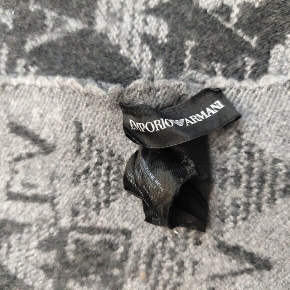 EMPORIO ARMANI Luxury Designer Black & Grey Monogram Color Block Scarf - Picture 14 of 15
